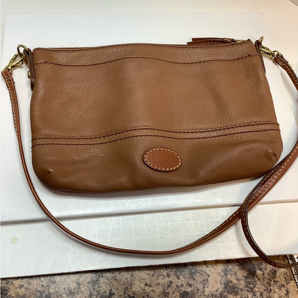 Fossil Brown Leather Crossbody Bag JS6
